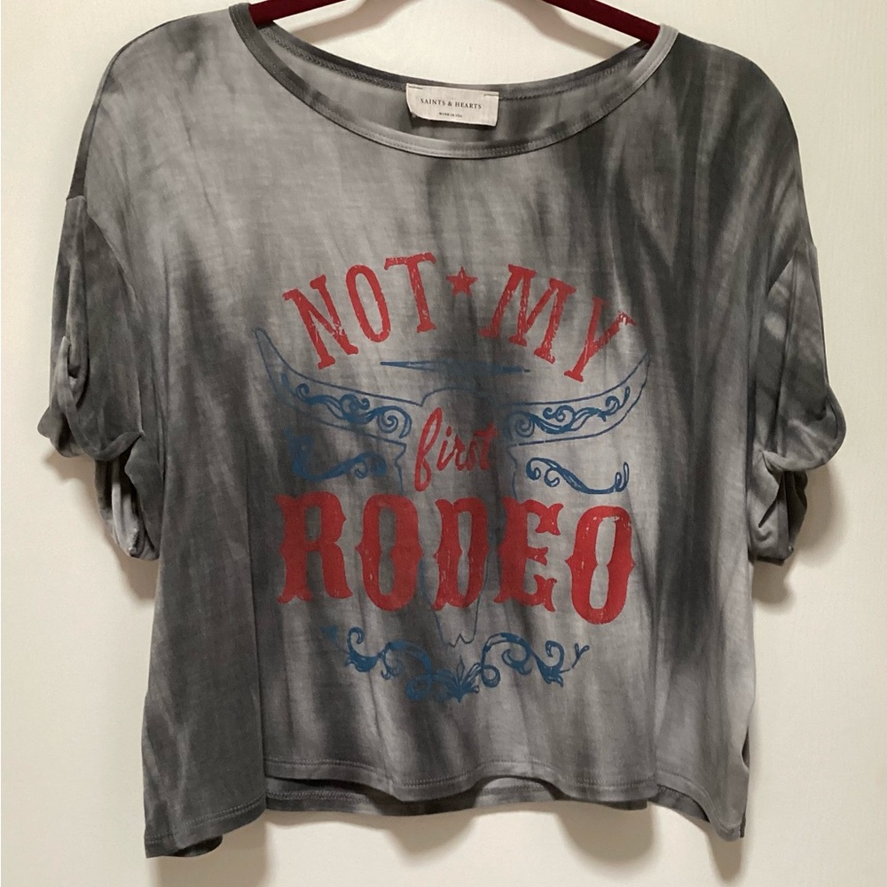 Saints & Hearts “Not my first rodeo” Crop Tee - Picture 6 of 9